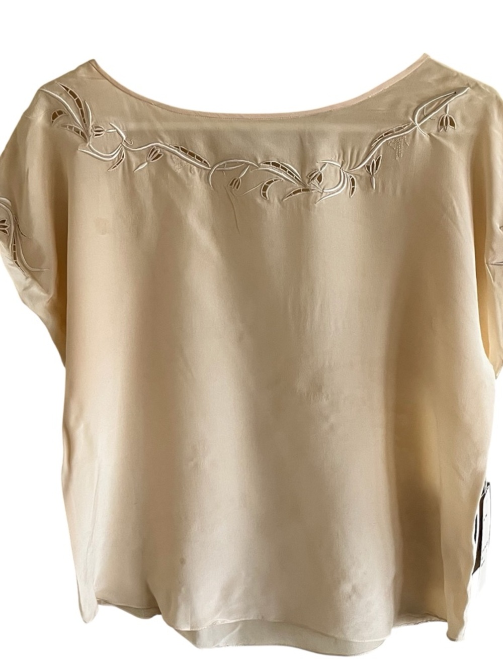 Silk Studio by Claude Bennet Women's Cream Embroidered Silk Blouse size 8